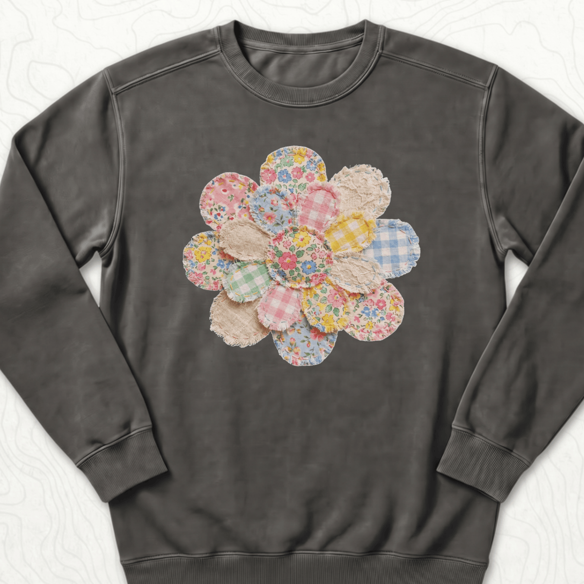 Faux Patchwork Flower Sweatshirt