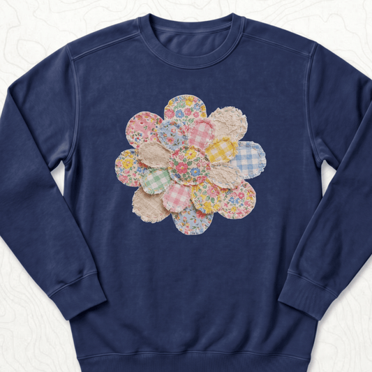 Faux Patchwork Flower Sweatshirt