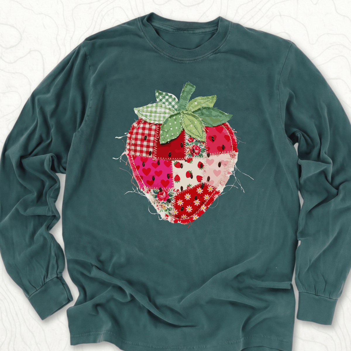 Faux Patchwork Strawberry LS T-shirt
