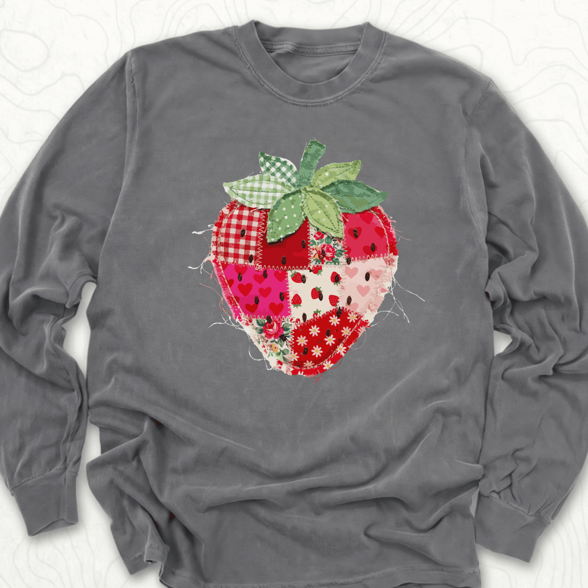 Faux Patchwork Strawberry LS T-shirt
