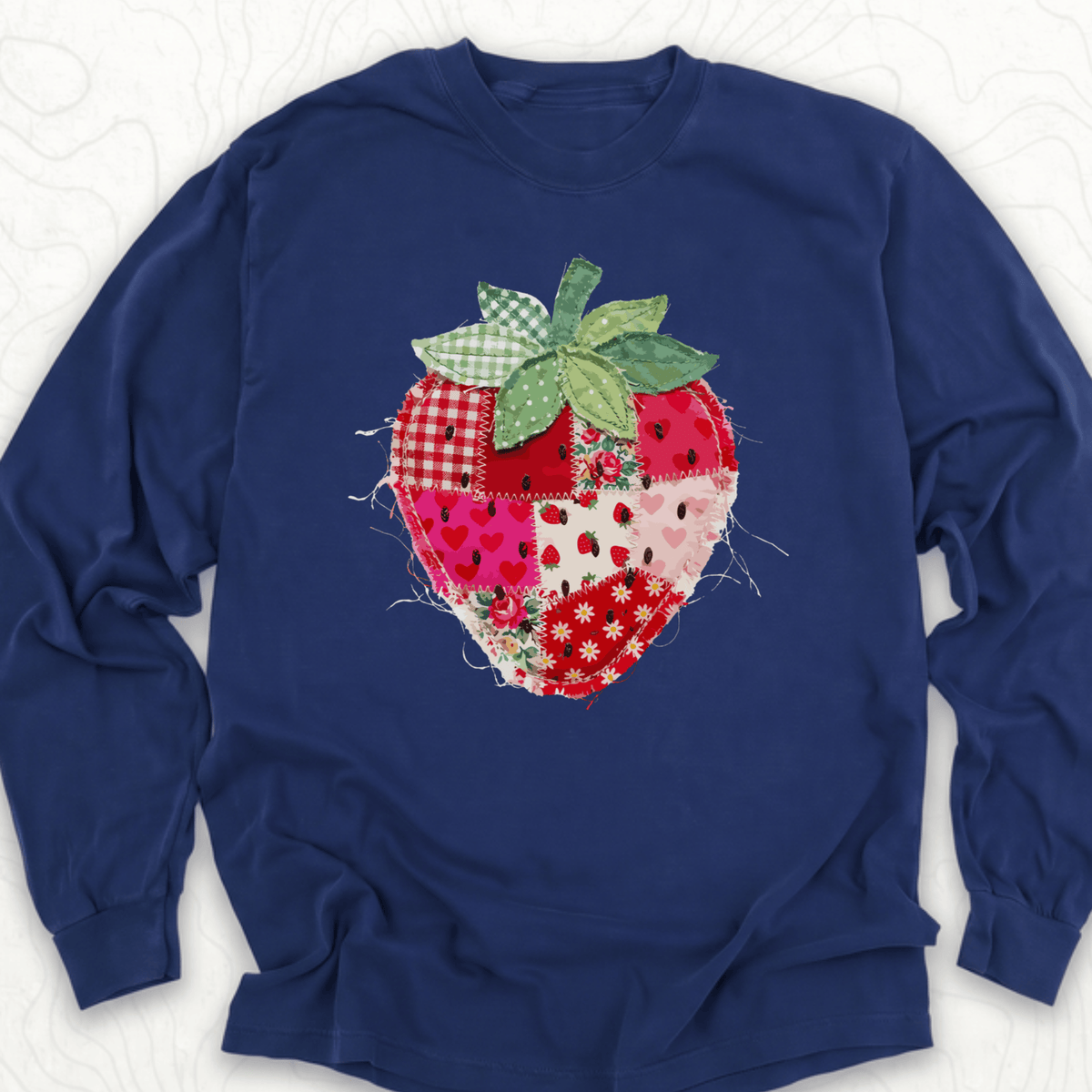 Faux Patchwork Strawberry LS T-shirt