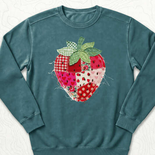 Faux Patchwork Strawberry Sweatshirt