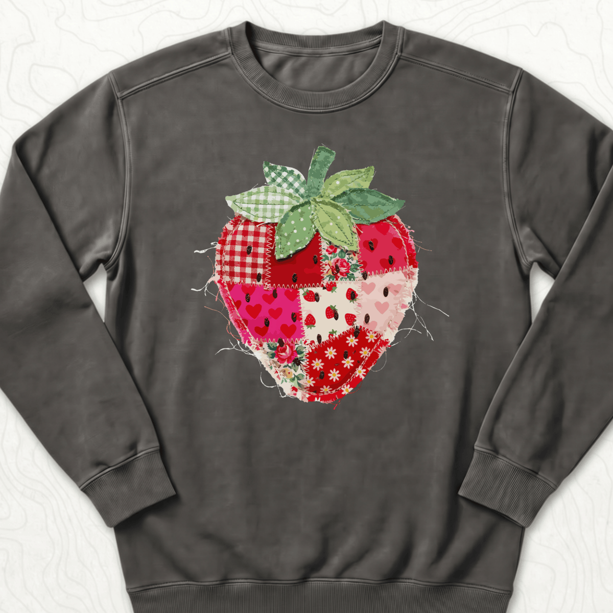 Faux Patchwork Strawberry Sweatshirt