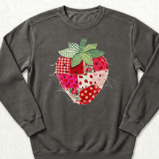 Faux Patchwork Strawberry Sweatshirt