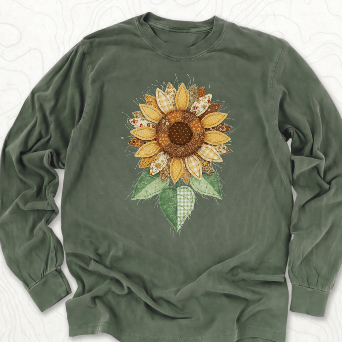 Faux Patchwork Sunflower LS T-shirt