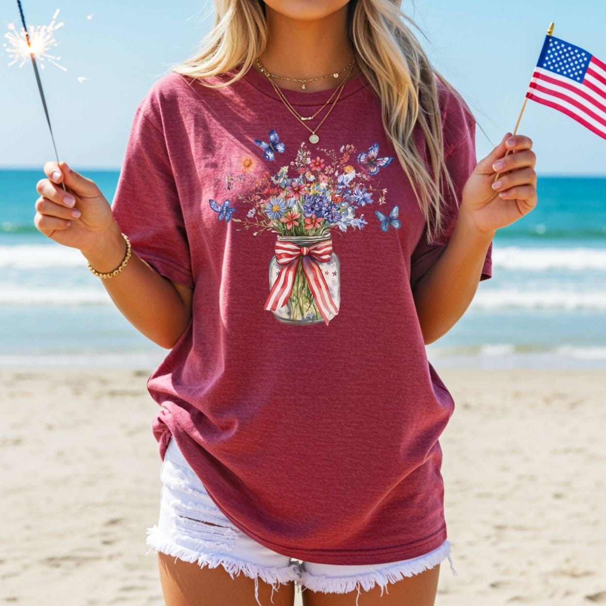Patriotic Blooms & Butterflies T-Shirt