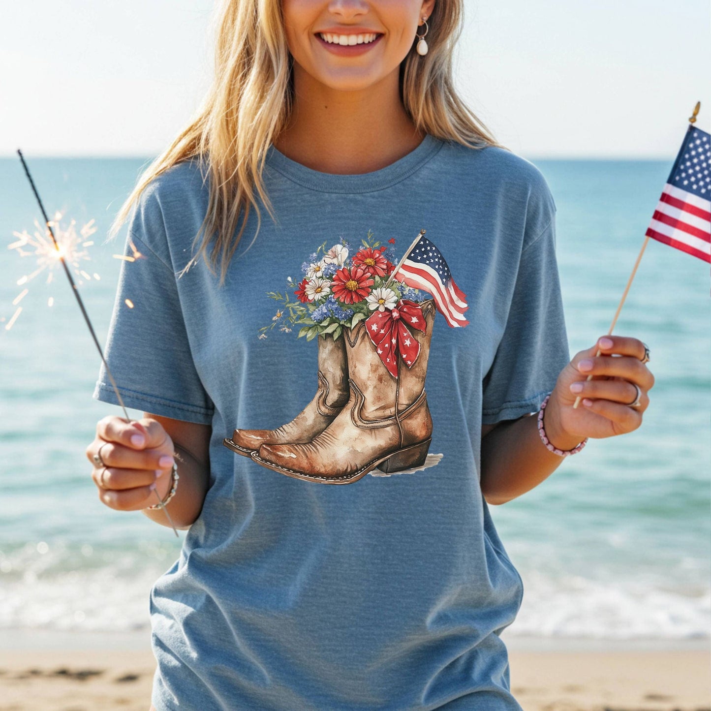 Patriotic Cowboy Boots & Blooms T-Shirt