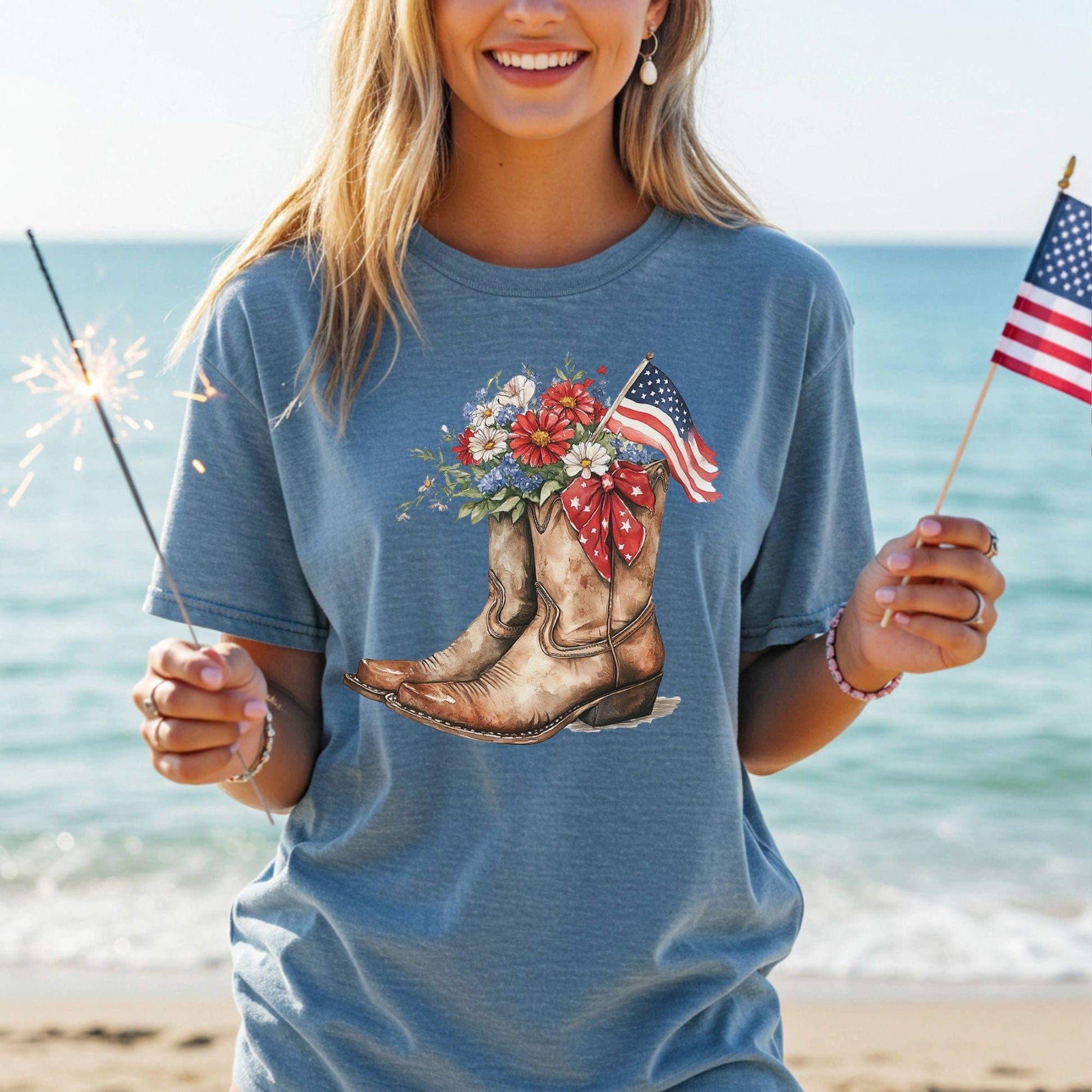 Patriotic Cowboy Boots & Blooms T-Shirt