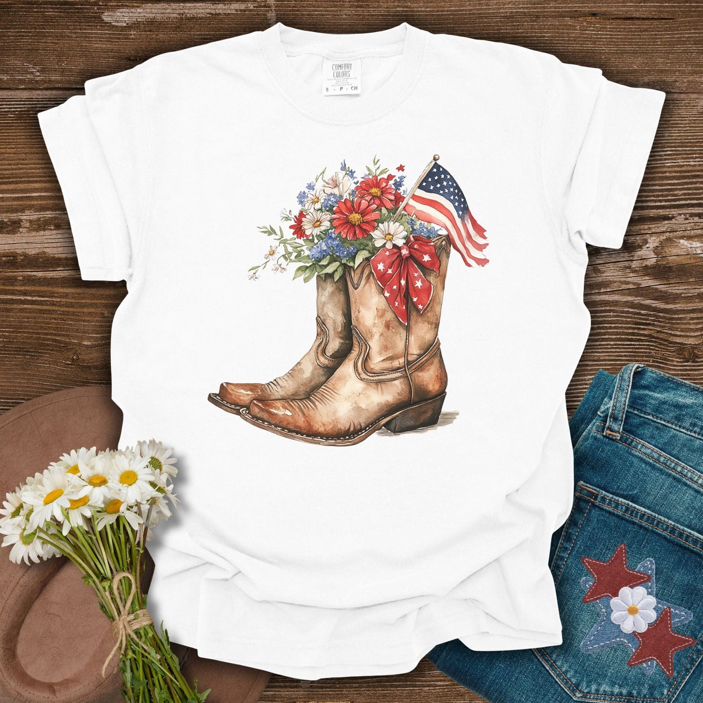 Patriotic Cowboy Boots & Blooms T-Shirt