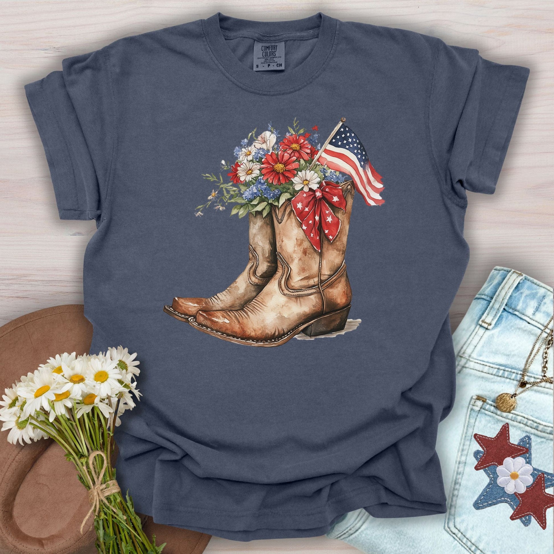 Patriotic Cowboy Boots & Blooms T-Shirt