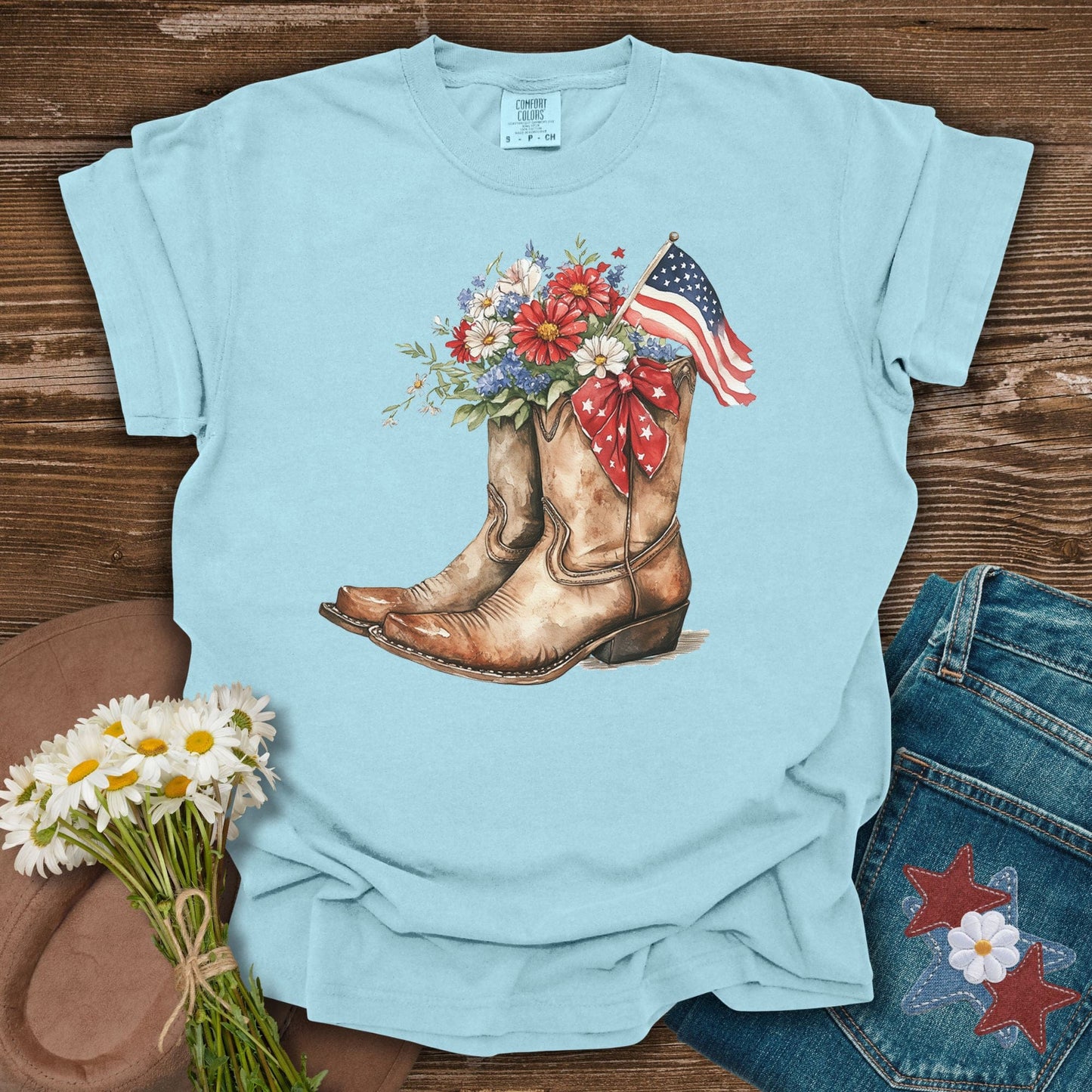 Patriotic Cowboy Boots & Blooms T-Shirt