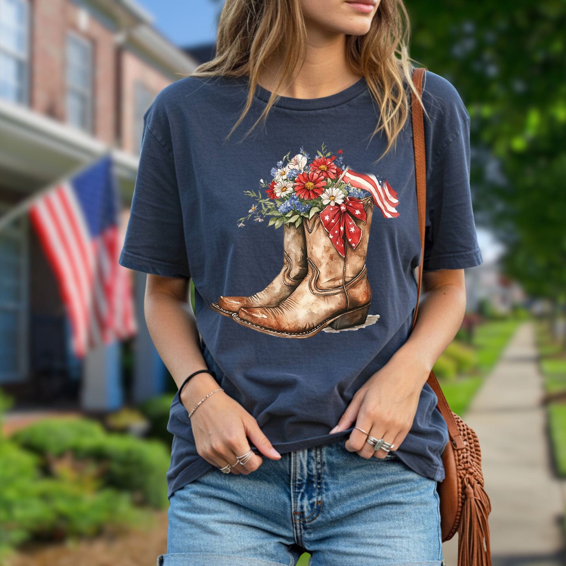 Patriotic Cowboy Boots & Blooms T-Shirt