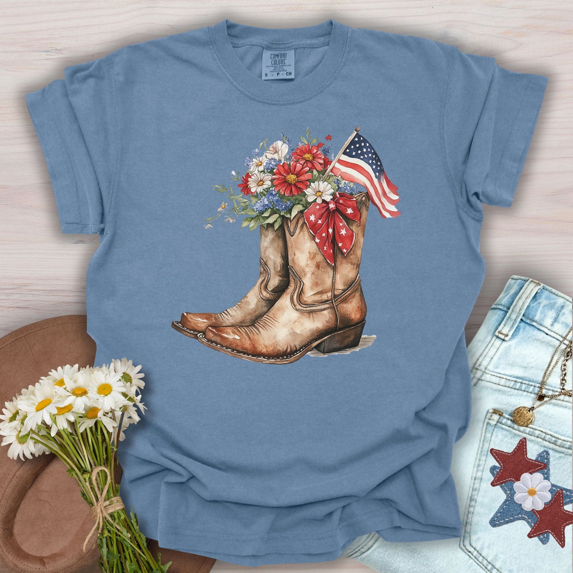 Patriotic Cowboy Boots & Blooms T-Shirt