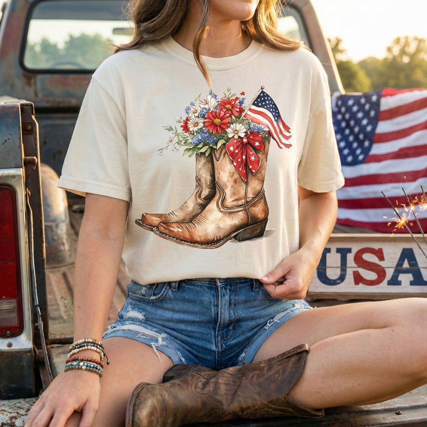 Patriotic Cowboy Boots & Blooms T-Shirt