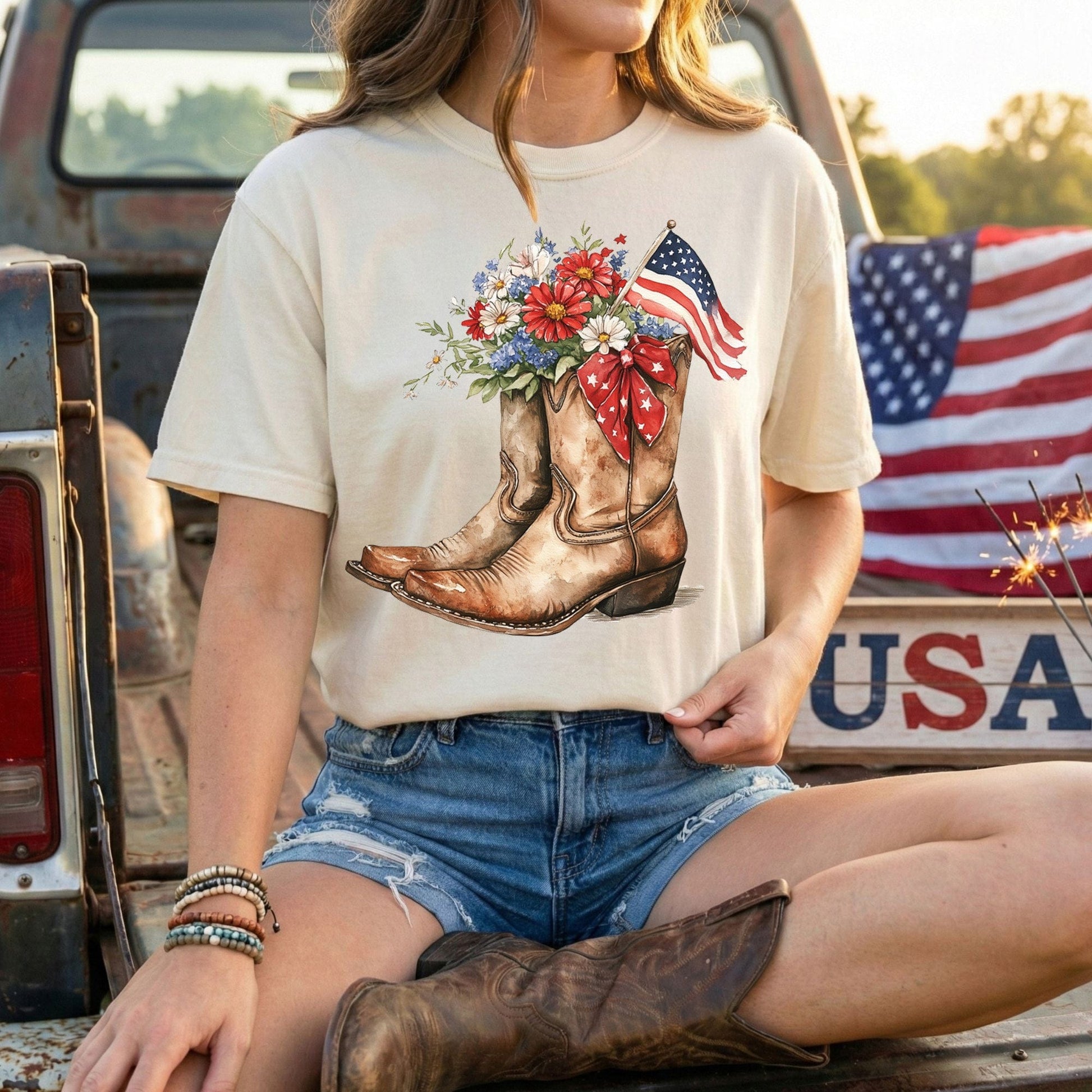 Patriotic Cowboy Boots & Blooms T-Shirt