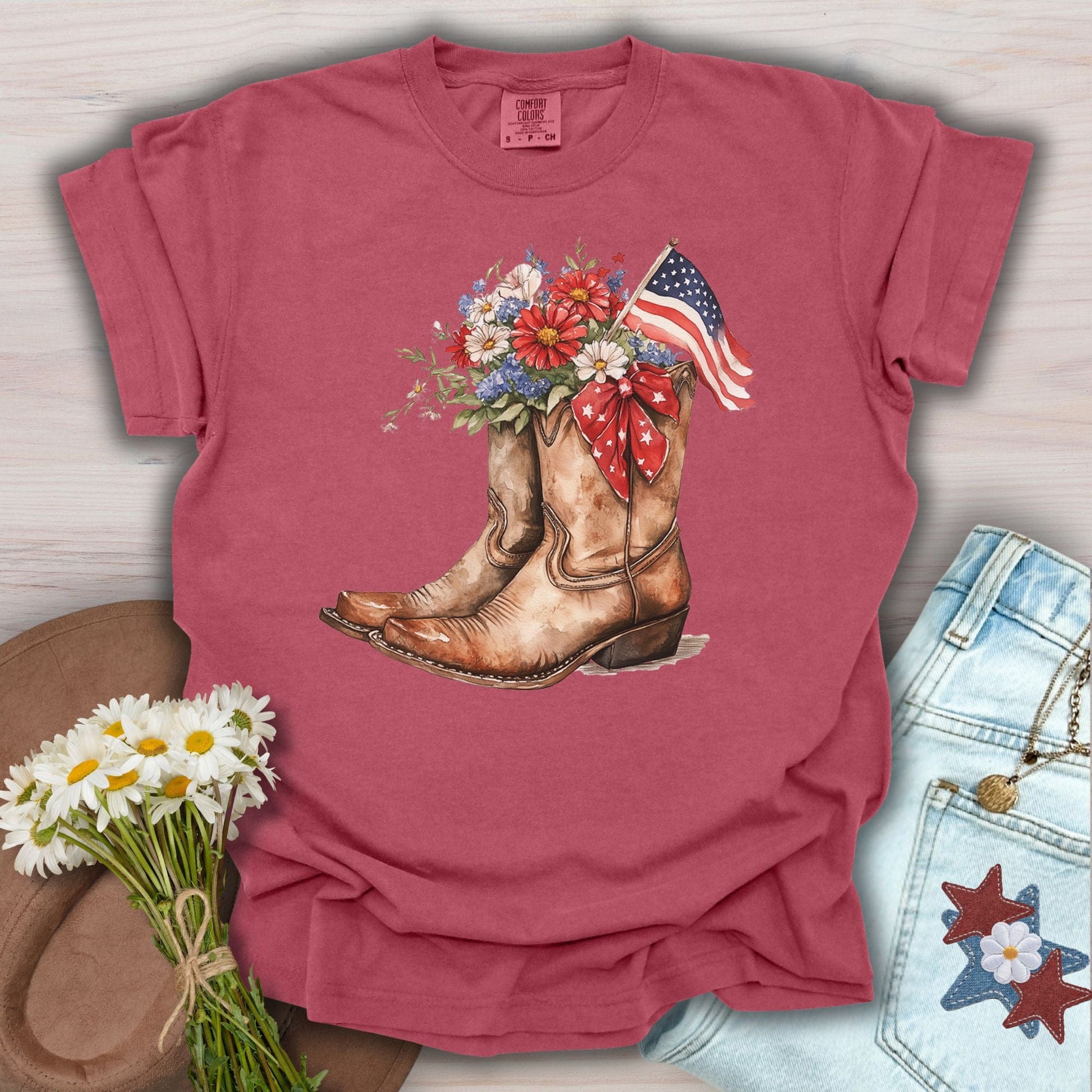 Patriotic Cowboy Boots & Blooms T-Shirt