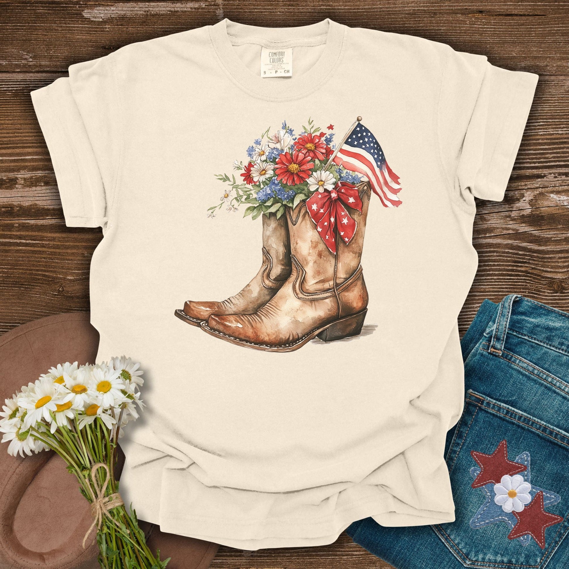 Patriotic Cowboy Boots & Blooms T-Shirt