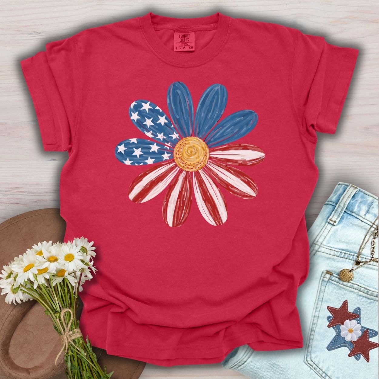 Patriotic Daisy American Flag T-Shirt