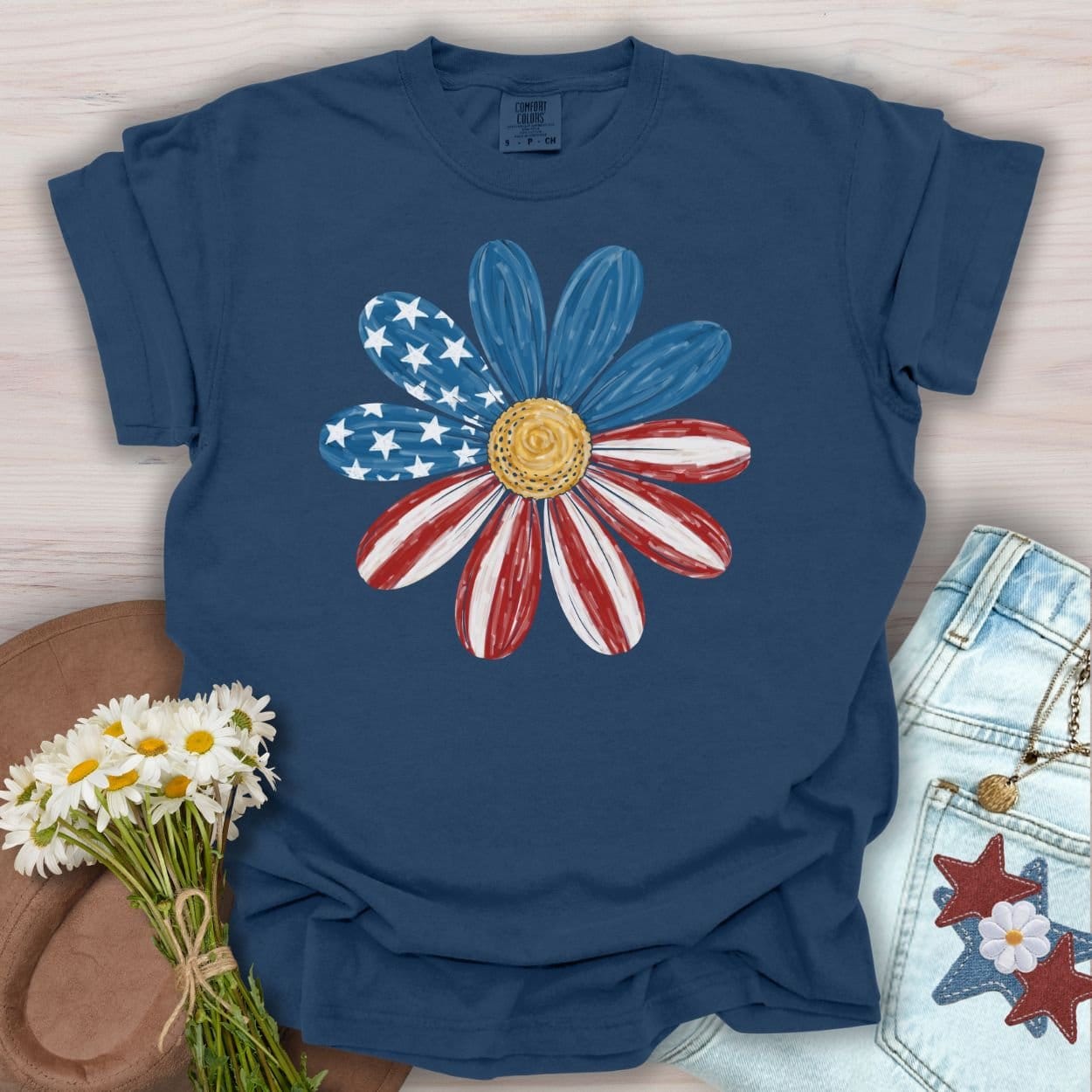 Patriotic Daisy American Flag T-Shirt