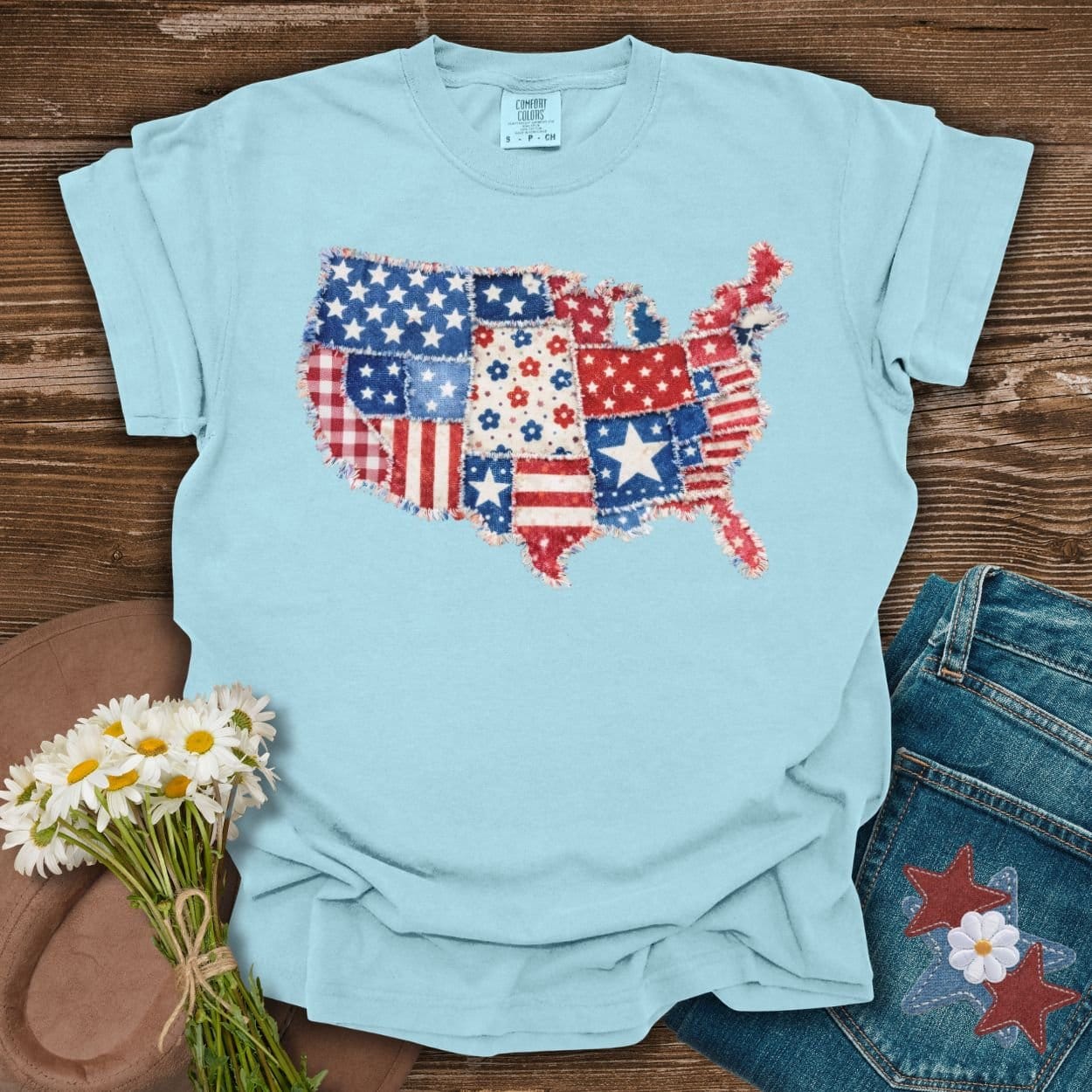 Patriotic Faux Patchwork Map of America T-Shirt