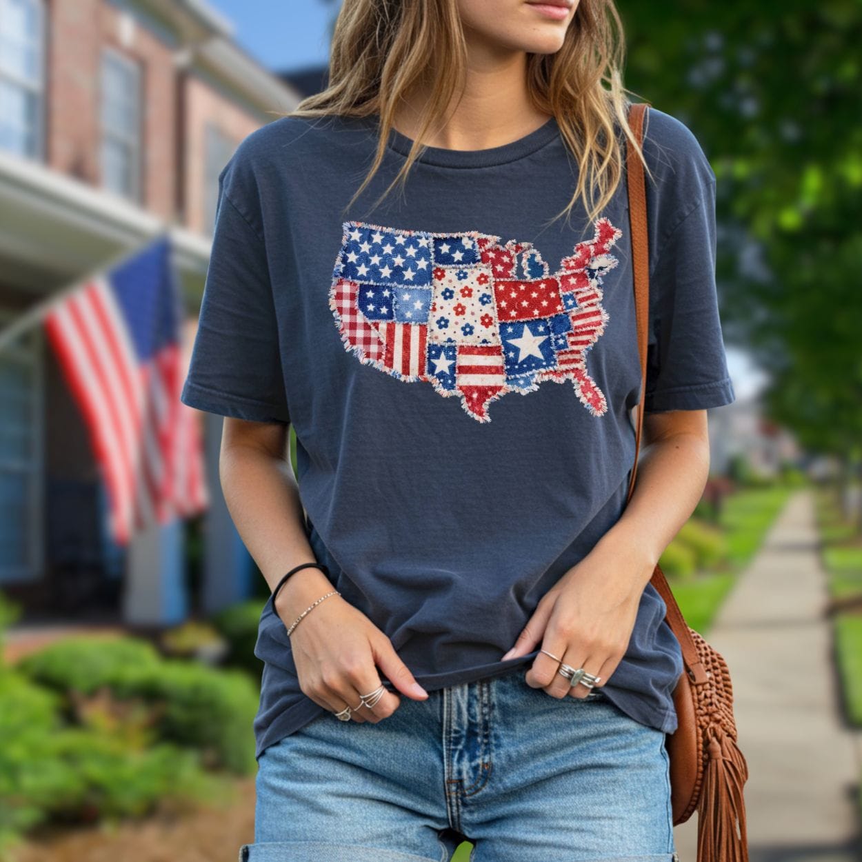 Patriotic Faux Patchwork Map of America T-Shirt