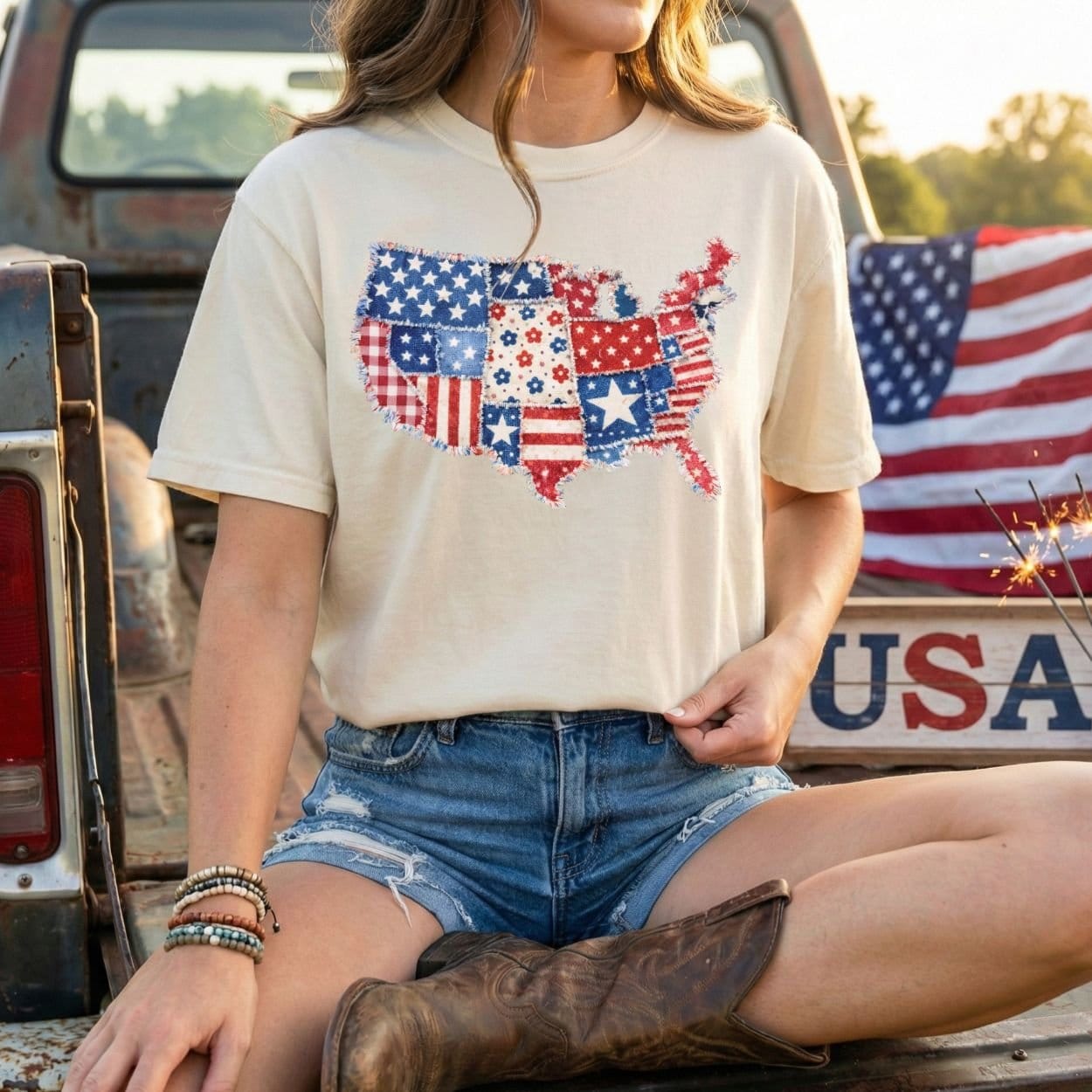 Patriotic Faux Patchwork Map of America T-Shirt