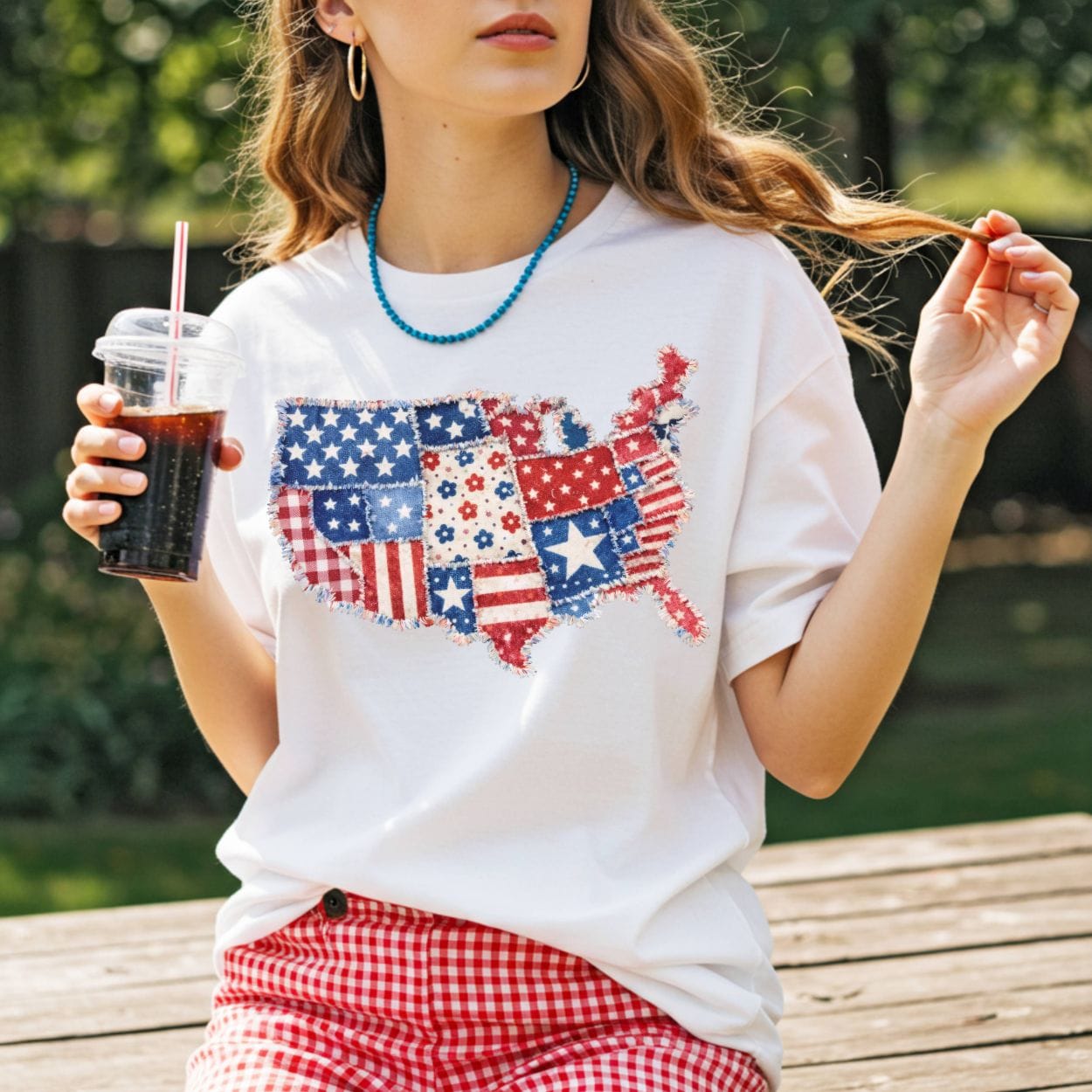 Patriotic Faux Patchwork Map of America T-Shirt