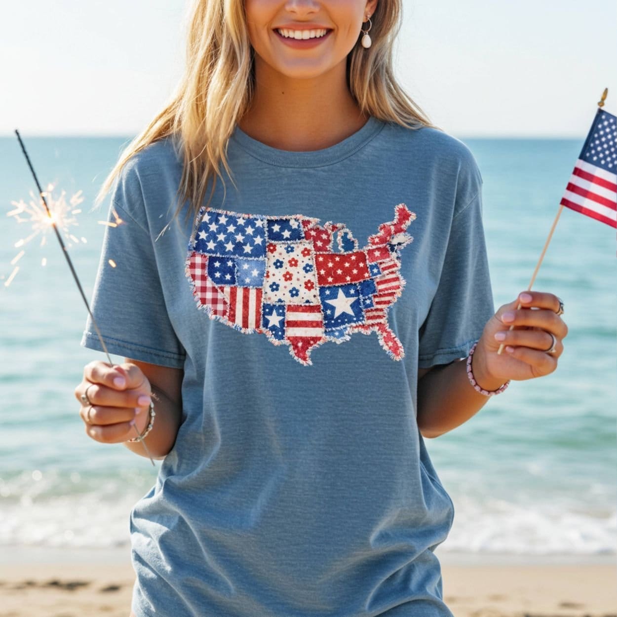 Patriotic Faux Patchwork Map of America T-Shirt