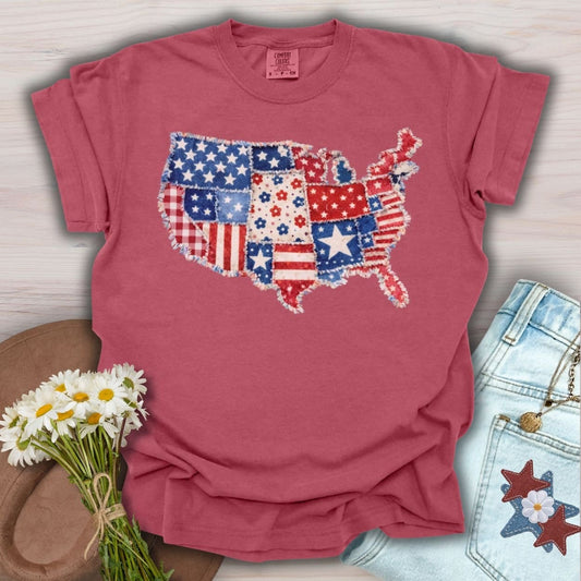 Patriotic Faux Patchwork Map of America T-Shirt