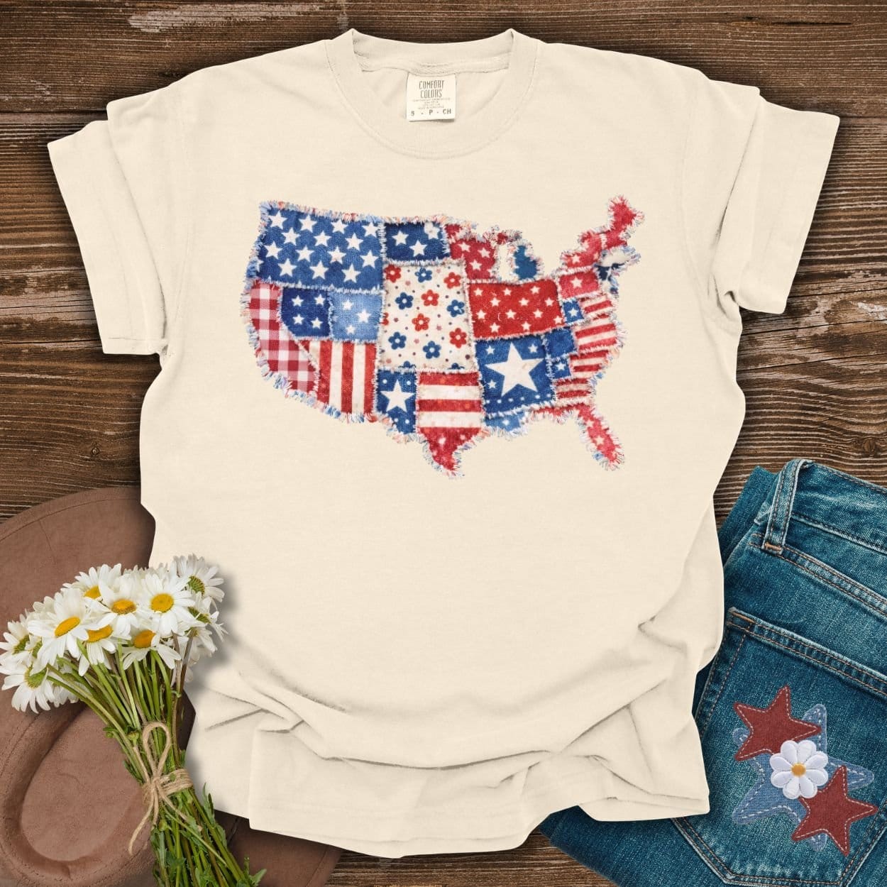 Patriotic Faux Patchwork Map of America T-Shirt