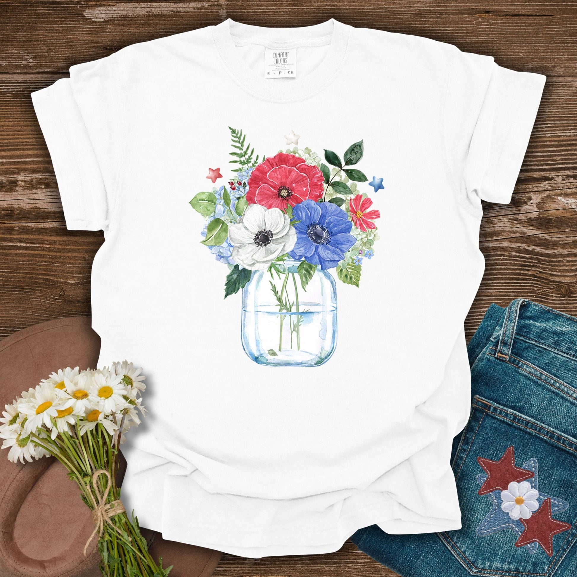 Patriotic Floral Bouquet in Mason Jar T-Shirt