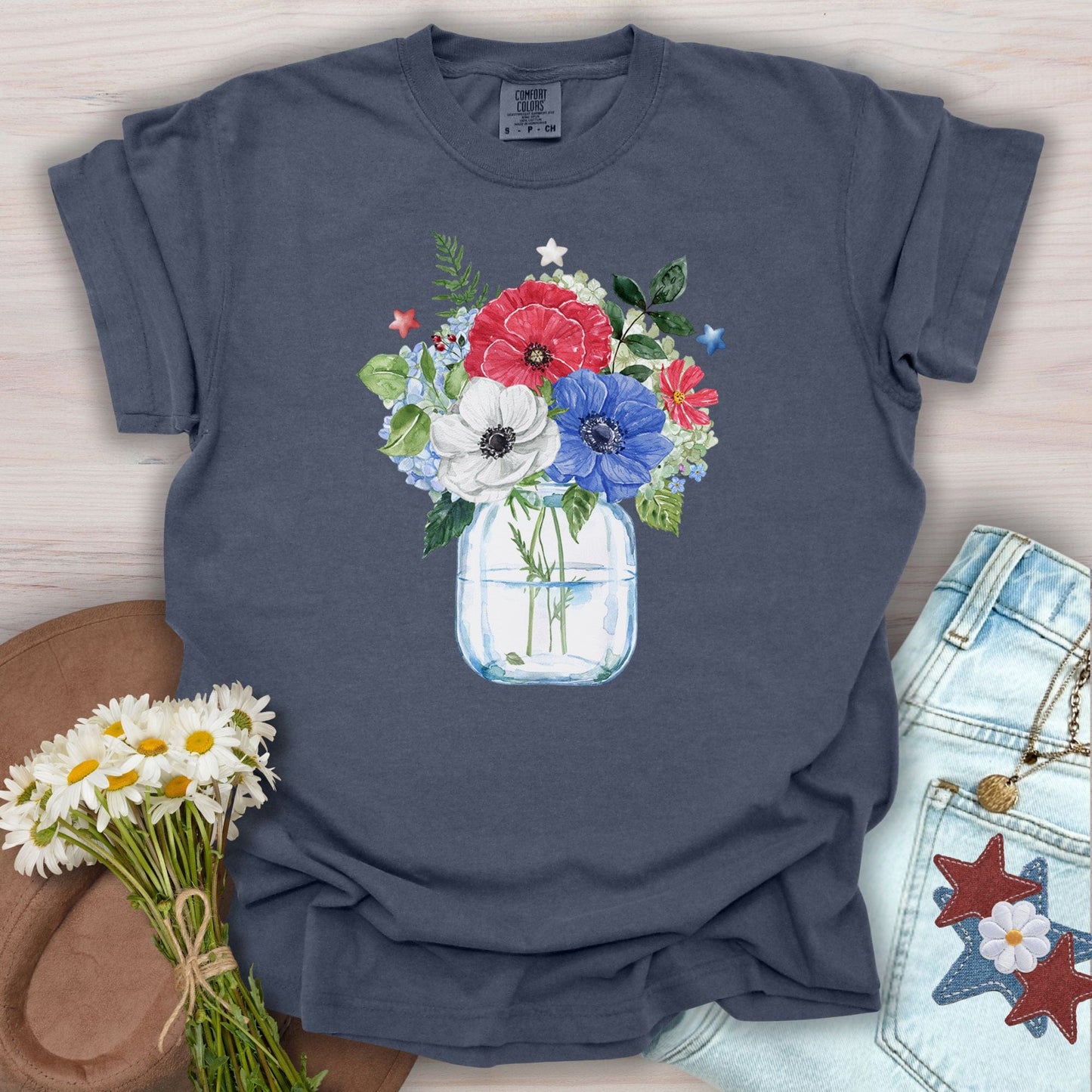 Patriotic Floral Bouquet in Mason Jar T-Shirt