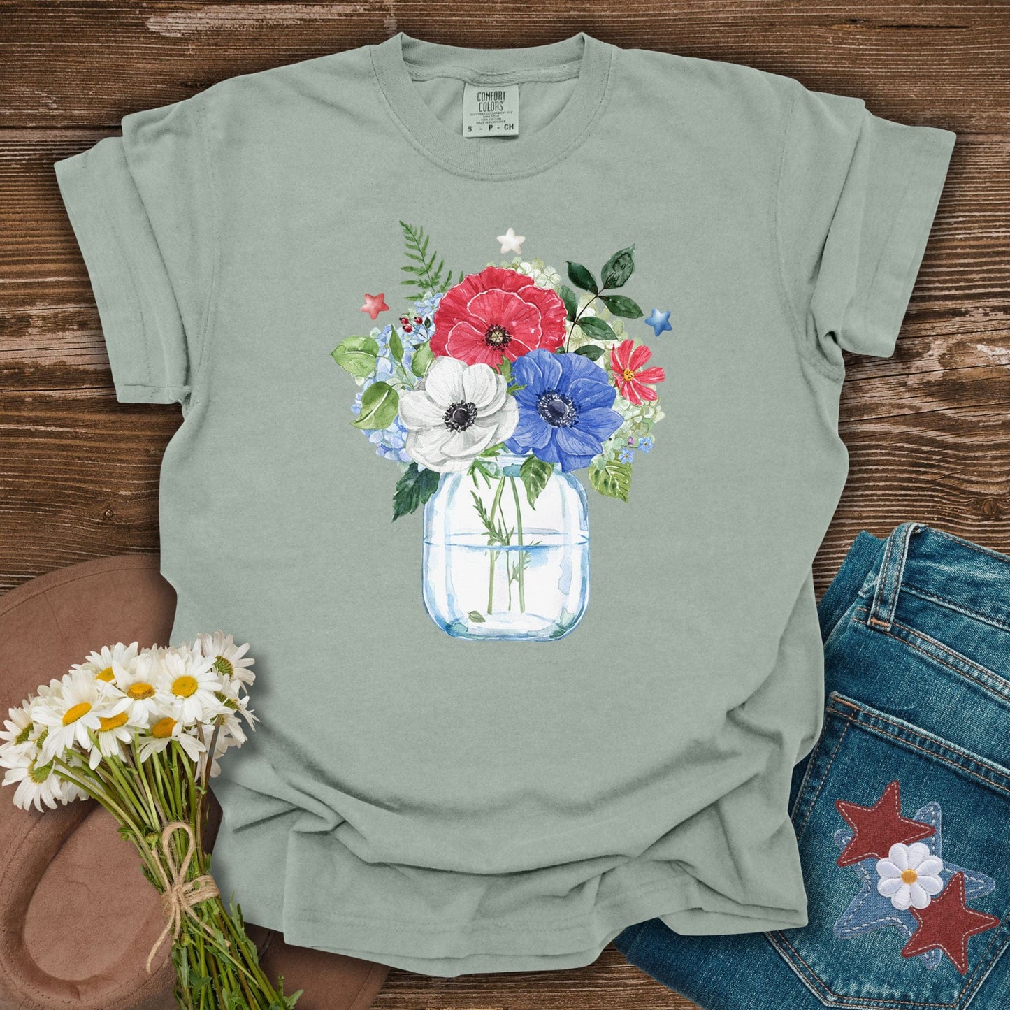 Patriotic Floral Bouquet in Mason Jar T-Shirt