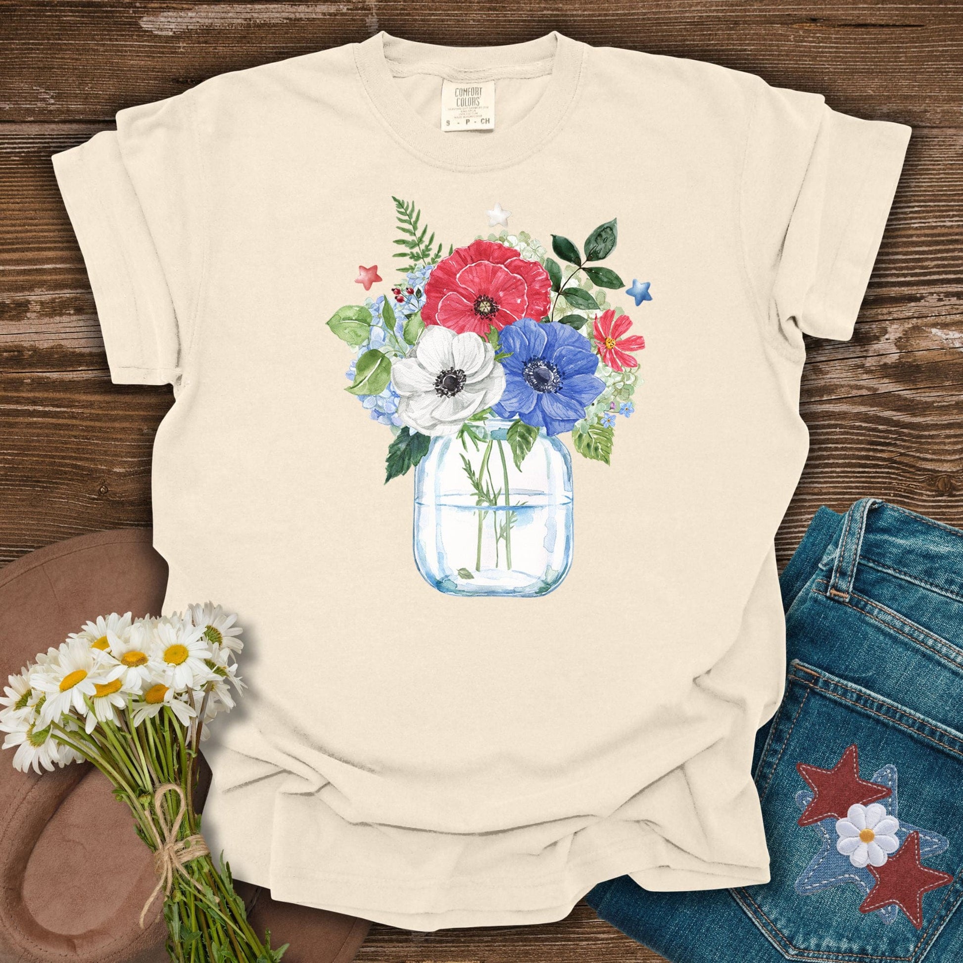 Patriotic Floral Bouquet in Mason Jar T-Shirt