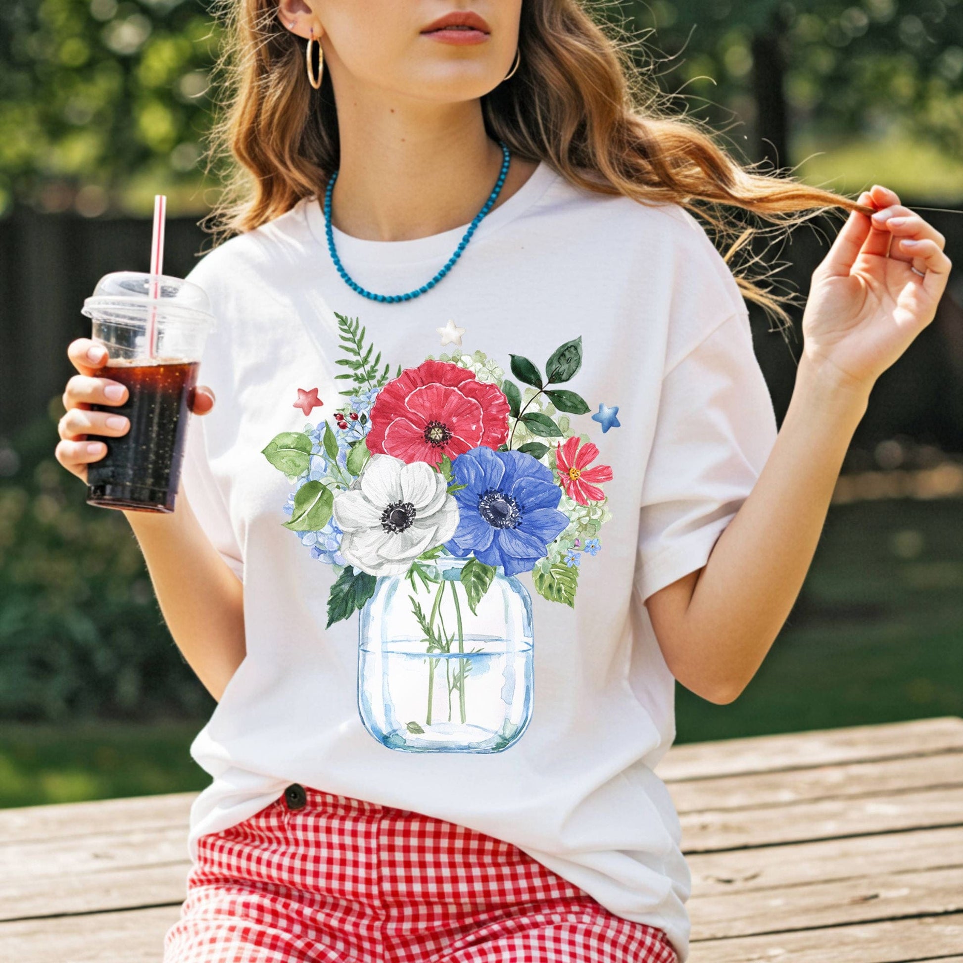 Patriotic Floral Bouquet in Mason Jar T-Shirt