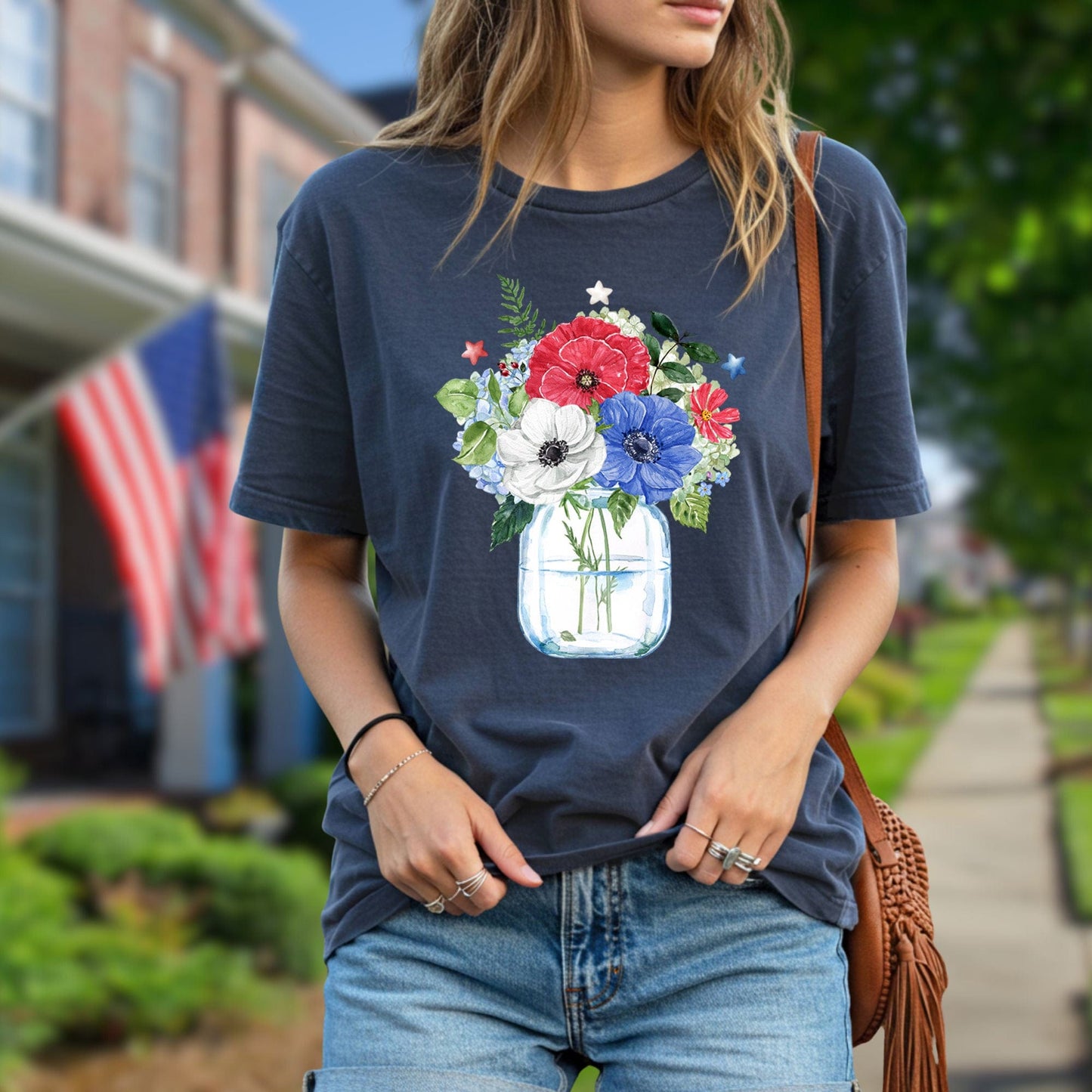 Patriotic Floral Bouquet in Mason Jar T-Shirt