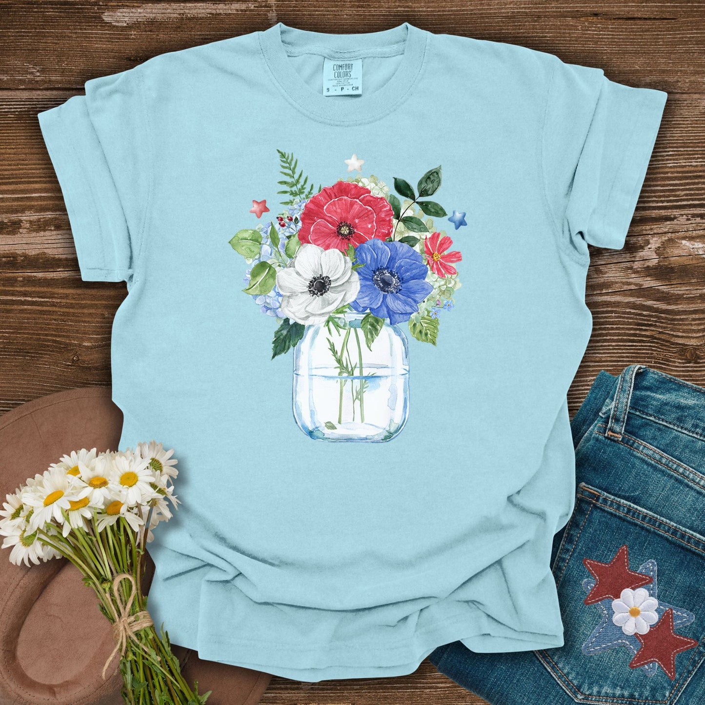 Patriotic Floral Bouquet in Mason Jar T-Shirt