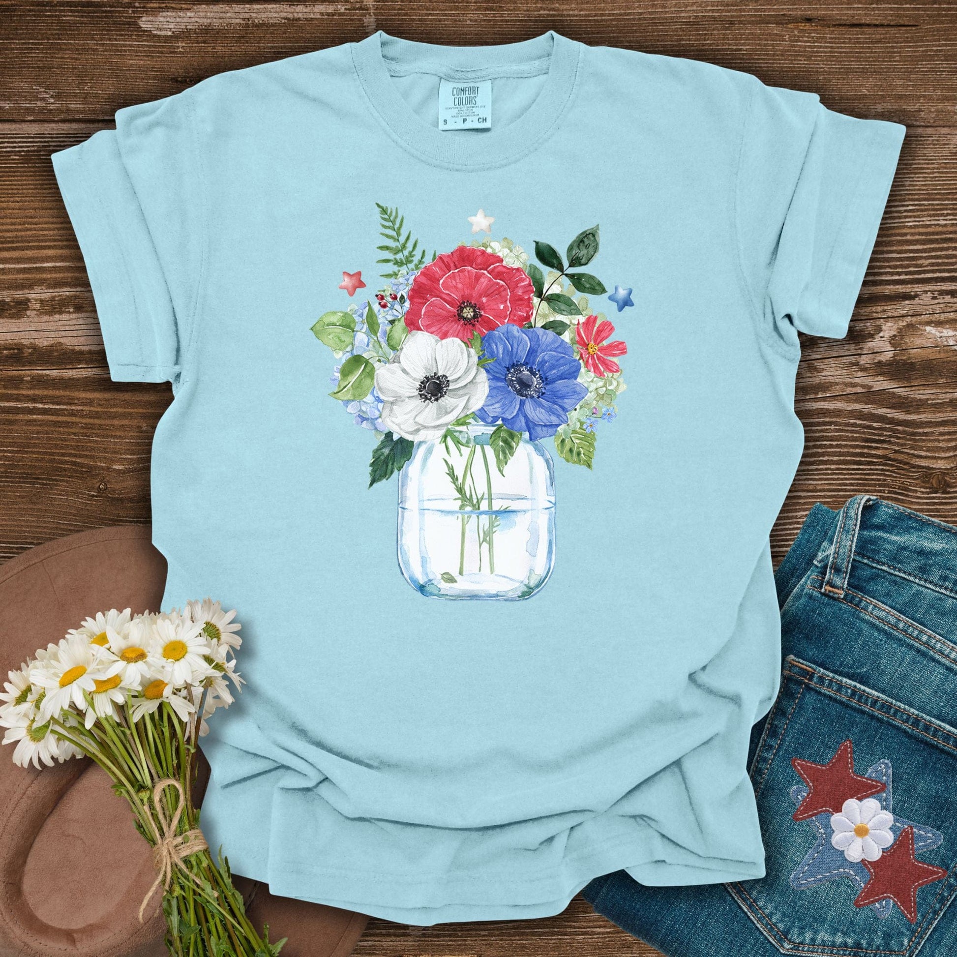 Patriotic Floral Bouquet in Mason Jar T-Shirt