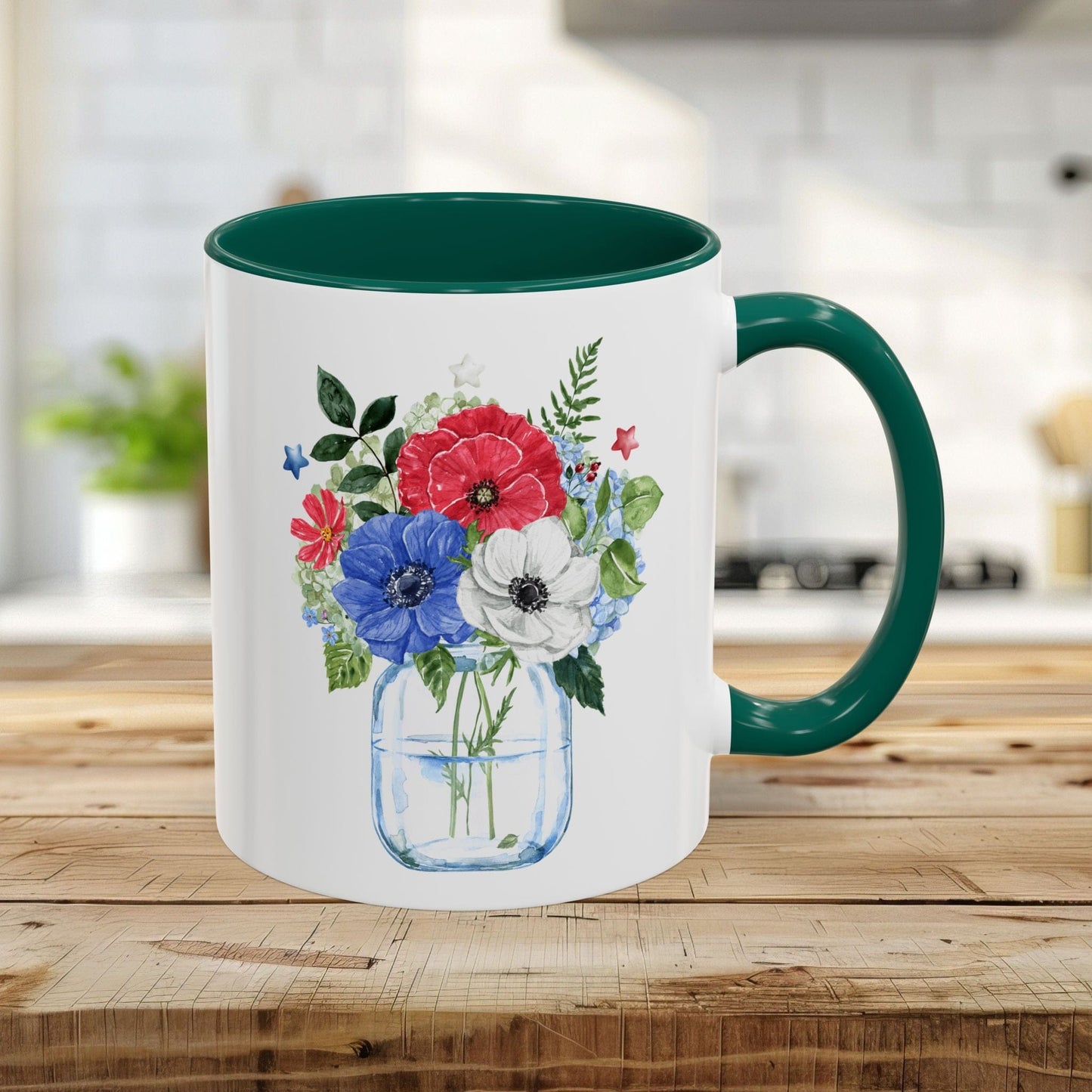 Patriotic Floral Mason Jar Mug (11/15oz)