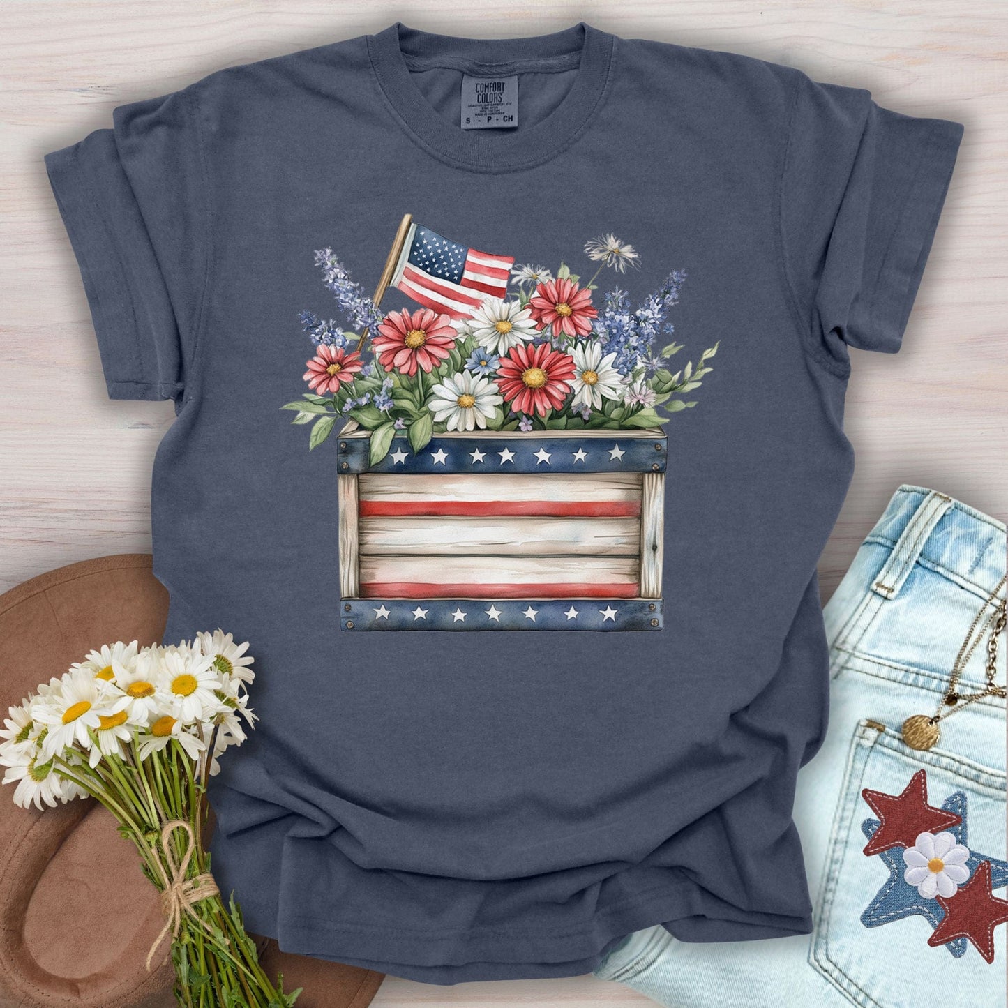 Patriotic Gardening Box & Flowers T-Shirt