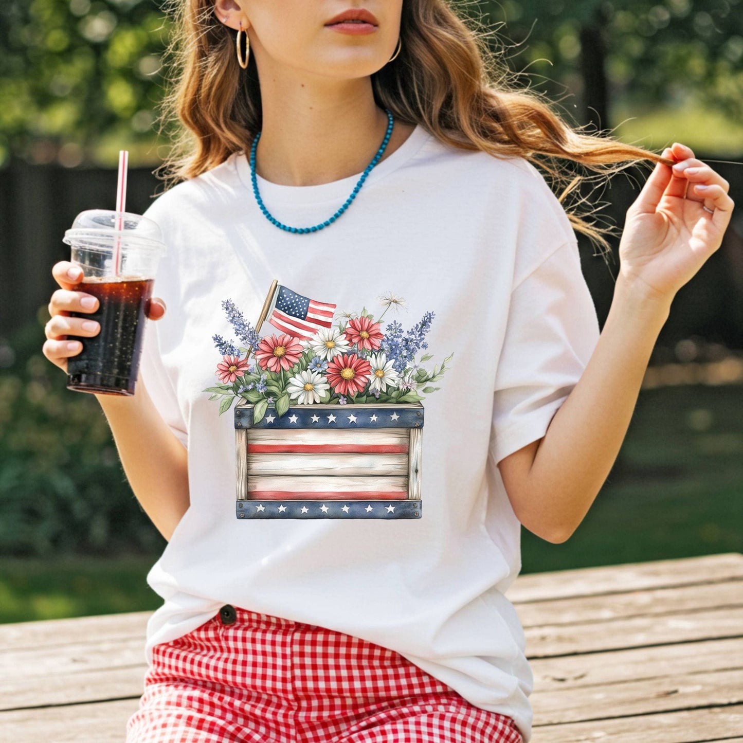 Patriotic Gardening Box & Flowers T-Shirt