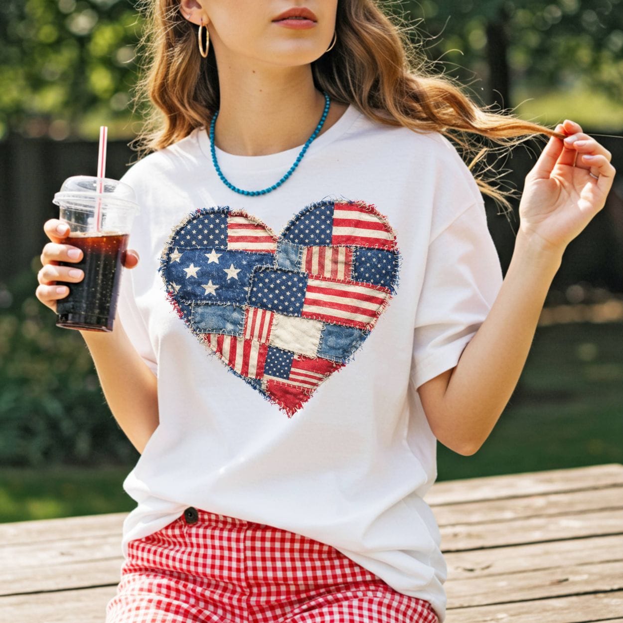 Patriotic Heart Faux Quilt T-Shirt