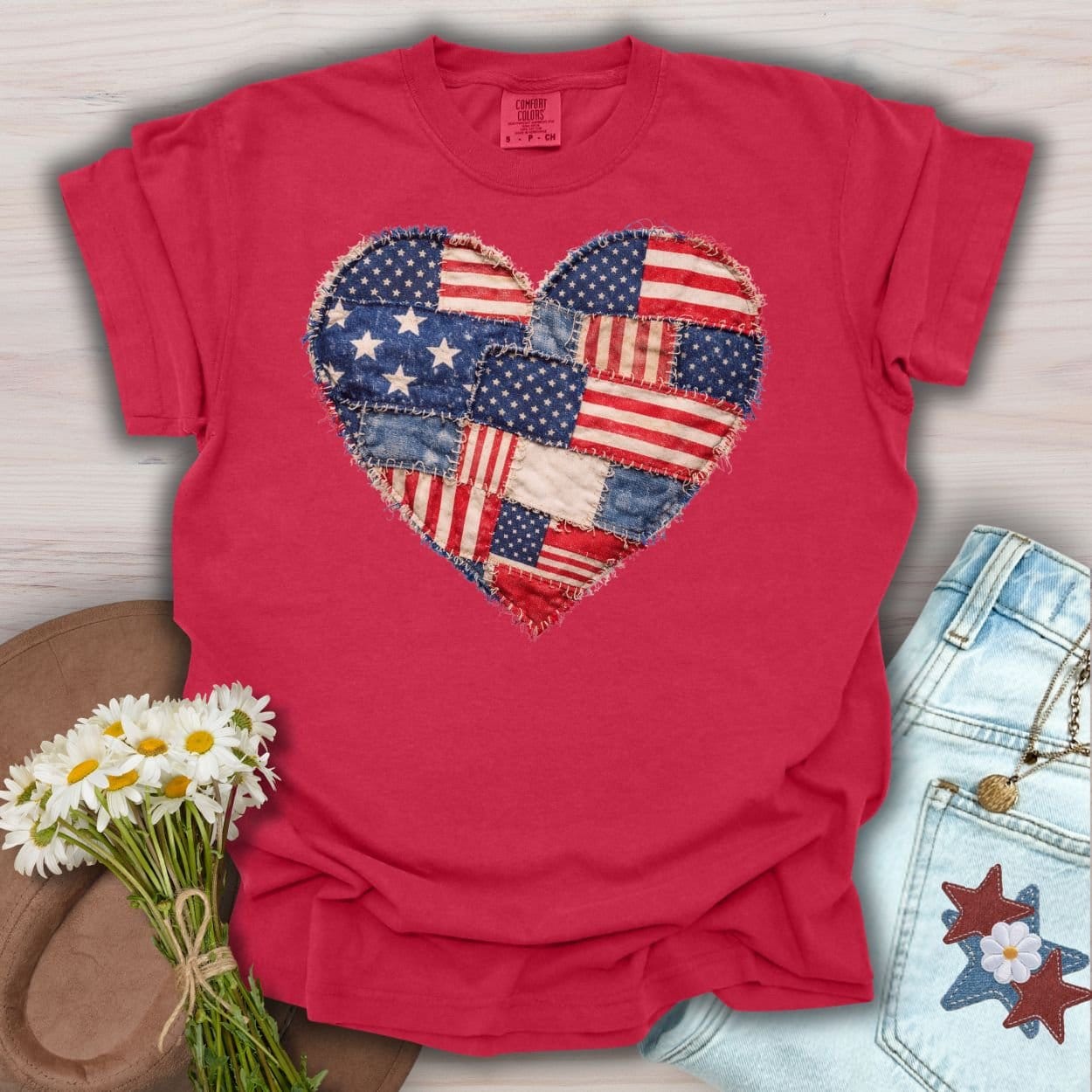 Patriotic Heart Faux Quilt T-Shirt