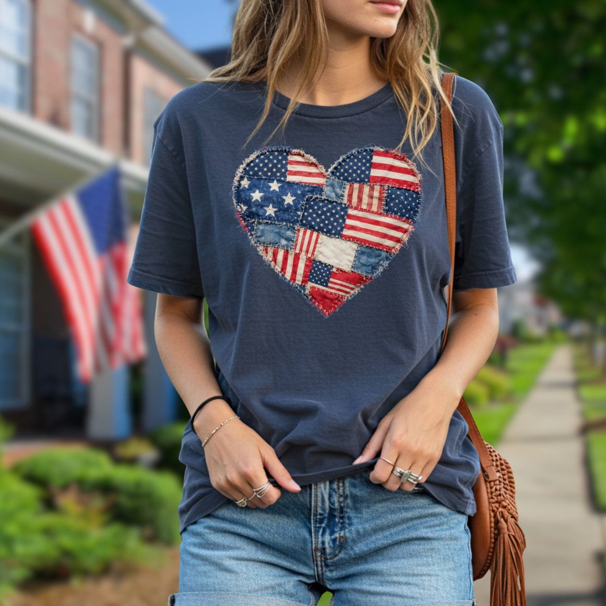 Patriotic Heart Faux Quilt T-Shirt