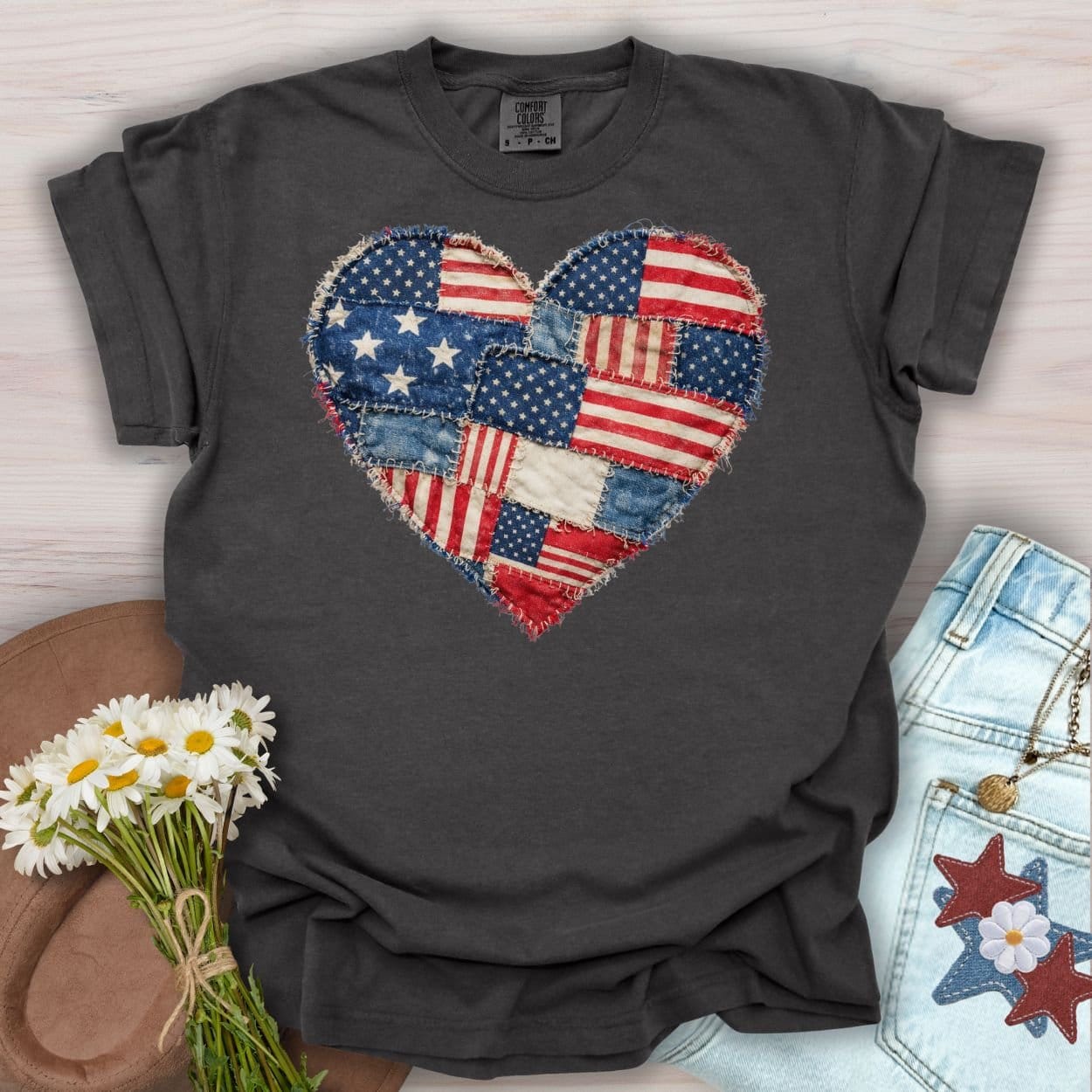 Patriotic Heart Faux Quilt T-Shirt