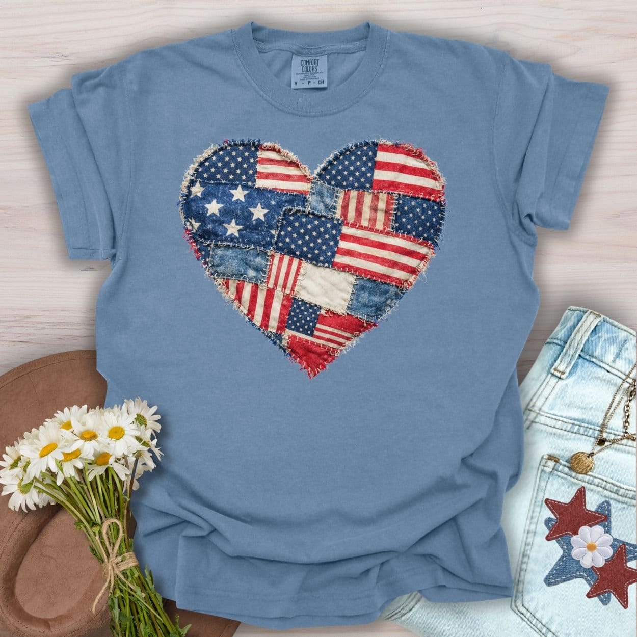 Patriotic Heart Faux Quilt T-Shirt