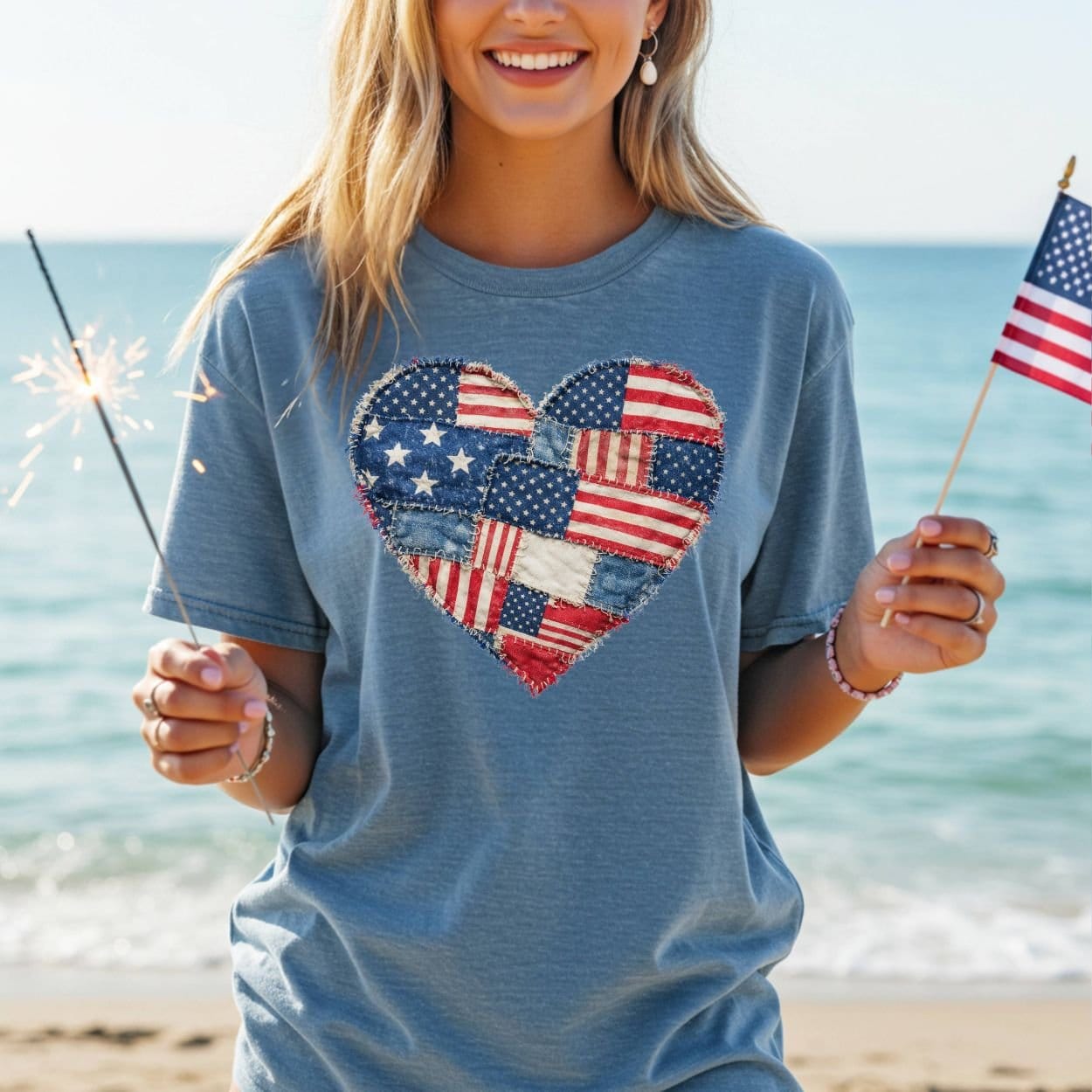 Patriotic Heart Faux Quilt T-Shirt