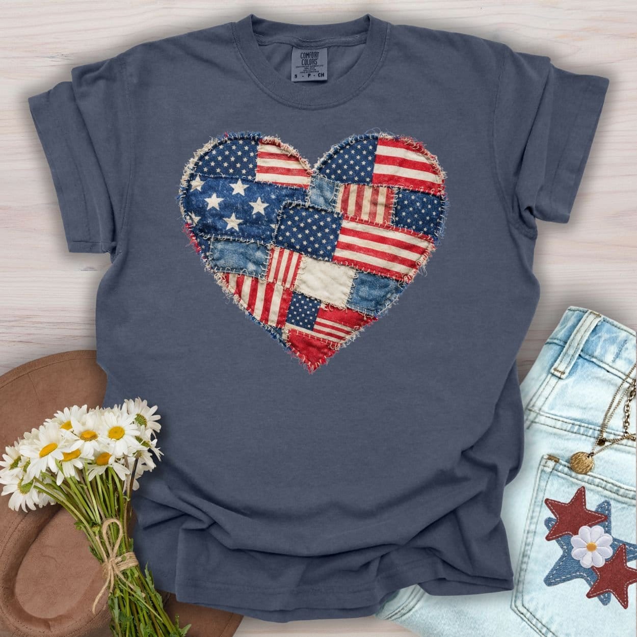 Patriotic Heart Faux Quilt T-Shirt