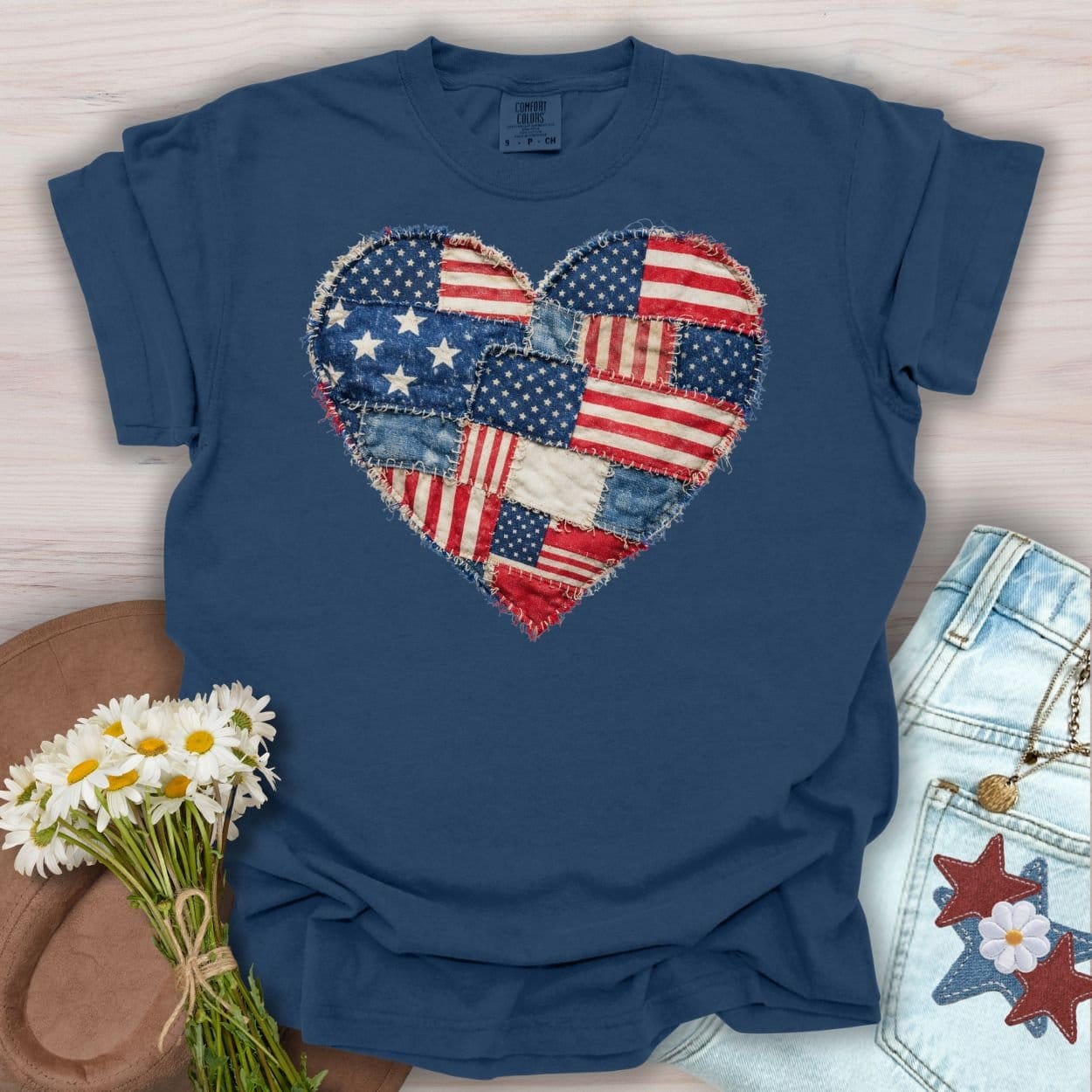 Patriotic Heart Faux Quilt T-Shirt