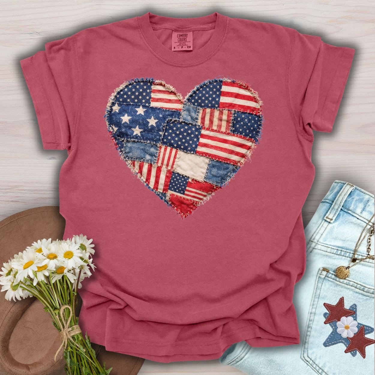 Patriotic Heart Faux Quilt T-Shirt